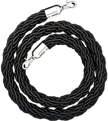 GOEDCH Cordes de Barrière Noir : Corde de Délimitation de 1,5 m avec Crochet, Corde en Chanvre Noir pour Système de Guidage des Personnes, Corde de Poteau, Corde de 1,5 m pour Files D'attente