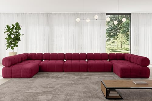ALTDECOR Modulares Sofa Ecksofa in U-Form Corner modular Sofa Eckcouch Couch Wohnlandschaft Cauchsofa Polstersofa Garvo-U3-475x190x70 cm Bordeauxrot