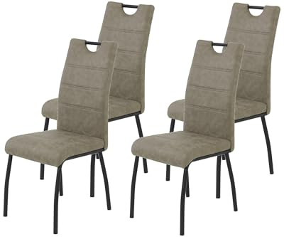 Hela Tische, 4er Set Esszimemrstuhl Petra, Microfaser Schlamm, Rundrohr Metallfüße, Lehne mit Griff