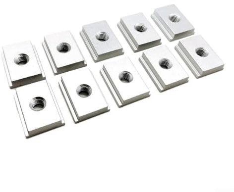 Dado scorrevole a T, resistente, in alluminio, per officina, sega da tavolo, trapano, sega a nastro, fresatrice, banco, lavorazione del legno (10 pezzi, M6, argento)