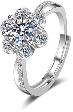 KnSam Au750 Weißgold Hochzeitsband Echtschmuck, Verlobungsring Blumen mit Moissanit, 18K Eheringe, Silber, 52 (16.6)