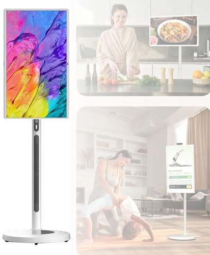 Oiyekntd Portable TV on Wheels, 1080p Portable Touch Screen Monitor, Smart Rolling TV Built-in Camera, Built-in 13500mAh Battery | Android 12 | 8+128G Storage 32Inch