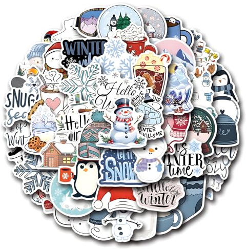 RUISPEED 55 Pieces Winter Stickers for Kids – Waterproof Vinyl Stickers for Decorating Laptops, Bottles, Notebooks, Ideal as Christmas Party Gifts
