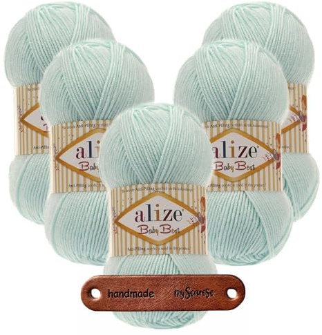 ALIZE Baby Best Premium Weiche Wolle zum Stricken und Häkeln – Antipilling Handstrickwolle für Babykleidung, Mützen und Babydecken als Strickwolle oder Häkelwolle -5 x 100g Wassergrün 19