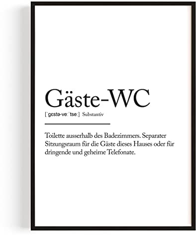 HeimDesign Gäste WC Definition Poster im Lexikon Stil Minimalistisches | Textdesign mit Wortwitz Humorvolle Wanddeko speziell für Gäste WC Dezenter Kunstdruck mit klarer Typografie