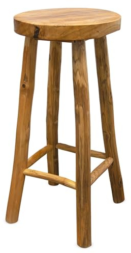 Spetebo Teakholz Barhocker geölt Belastbar bis 120 kg - 72 x 35 cm - Massivholz Landhaus Tresenhocker Natur - Echtholz Barstuhl Sitzhocker Bistrohocker Küchenhocker Partyhocker Holz Hocker rustikal