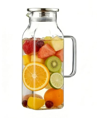 Pichet en verre | 2 L Carafe À Boisson Avec Poignée Et Couvercle,Pichet À Jus En Verre,Pour Réfrigérateur, Plan De Travail, Barbecue, Pique-Nique, Camping, Limonade, Café, Thé,