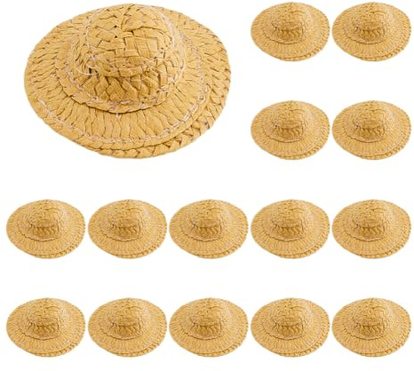 DICOSMETIC 15Pcs Miniature Straw Hats Bulk Mini Paper Woven Hat 7cm Small Doll Hats Tiny Sombrero Decorative Straw Caps for DIY Projects and Fiesta Party Decorations