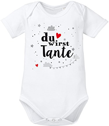 clothinx Du wirst Tante Body mit Spruch | Geschenk Überraschung Schwangerschaft & Geburt | Babybody Bio Baumwolle | supersüßes Überraschungsgeschenk werdende Tante Weiß/Grau Größe 50-56