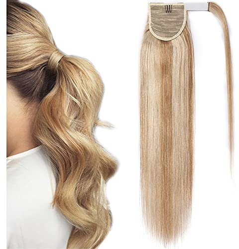 SEGO Pferdeschwanz Echthaar remy human Haarteil Zopf extensions Ponytail Haarverlängerung clip in Pony Honigblond/Hellblond 16(45cm)-80g