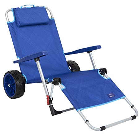 Mac Sports Beach Day Foldable Chaise Lounge Chair with Integrated Wagon Pull Cart Combination and Heavy Wheels - Perfect for Beach, Backyard, Pool or Picnic