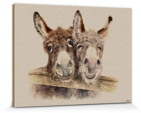 1art1 Esel Poster Stan & Ollie, Jane Bannon Bilder Leinwand-Bild Auf Keilrahmen | XXL-Wandbild Poster Kunstdruck Als Leinwandbild 80x60 cm