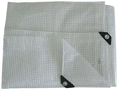5m x 8m Clear Leno Tarpaulin - Heavy-Duty Waterproof 100 GSM Reinforced Transparent Tarp Sheet with Mesh Support, Rubber Strengthened Corners - UV‑Resistant Cover for Garden, Greenhouse, Groundsheet