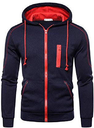 VANVENE Felpa con cappuccio da uomo, tinta unita, con cerniera, in pile, Marina Militare, XXL