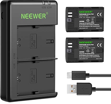 NEEWER Batterie de Remplacement LP-E6NH Chargeur de Batterie Rechargeable Compatible avec Canon EOS R7,EOS R5,EOS R6 R6 II,EOS R,5D II III IV,6D,6D II,7D,7D II,70D,80D,90D (2- Pack, Port Micro USB)