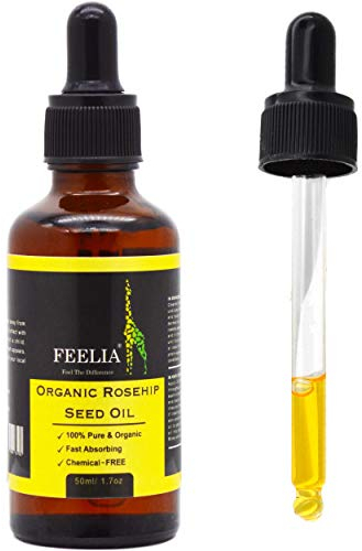 Feelia - Bio Hagebuttenkernöl – kaltgepresst, schnell einziehend, frei von Chemikalien, 100 % rein und organisch (Hagebuttenöl – 50 ml)