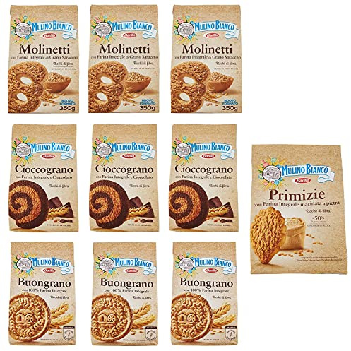 Testpaket Barilla Mulino Bianco Molinetti Cioccograno Buongrano Primizie Biscuits Cookies Vollkornkekse 10 Stück Kekse mit Vollkornmehl