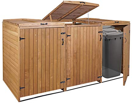 XL 3er-/6er-Mülltonnenverkleidung HWC-H74, Mülltonnenbox, erweiterbar 126x238x98cm Holz FSC® - braun