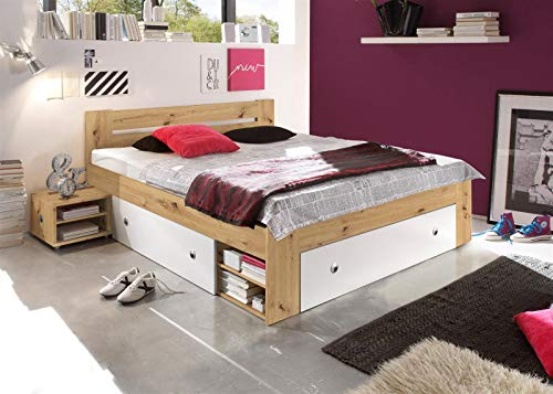möbelando Bett Bettgestell Ehebett Bettanlage Kojenbett Robina I Artisan Eiche/Weiß