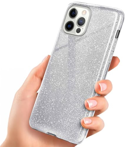 ONEFLOW Glitter Case für iPhone 12/12 Pro Glitzer Handyhülle mit Kameraschutz, Stylische Hülle Glitzernd, Dünne TPU Schutzhülle für Damen, Glitzerhülle Qi kompatibel, Silber