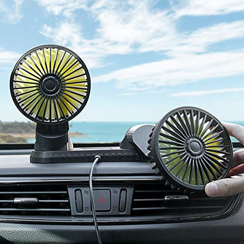 Ventola per Auto a Doppia Testa, Ventilatore Auto USB, Ventilatore Auto Forte Contiene Aromaterapia Ventola di Raffreddamento Estiva a Tre velocità per Auto Casa e Ufficio