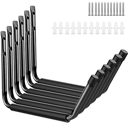 Heavy Duty Garage Indoor Kayak Storage Hooks Hanger, 15 Inch Wall Mounted Utility Hanging Cradle Rack for Canoe Paddle Board, Ladder, Folding Chairs, Hose, Bicycle and Tools (6 Pack, Black)