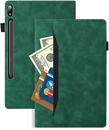 Kedic Cover Compatibile con Galaxy Tab S7 Plus / S7 FE, Stile business dai colori puri, con front pocket and handy pen holder, Cover Samsung Tab S7 FE 12,4 Pollici SM-T730/T733/T736B, Verde