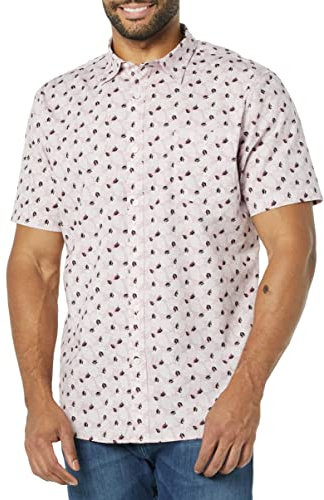 Amazon Essentials Men's Slim-Fit Short-Sleeve Poplin Shirt, Lavender Palm Leaf Print, L