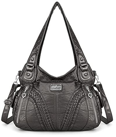 Angel Kiss Bolso de mano para mujer, bolso de hombro multifuncional, impermeable, PU, cuero vegano con cremallera.., estaño, Utilidad