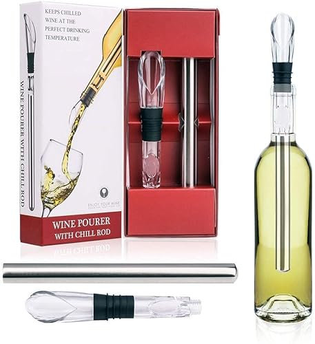 Wine Chiller Ice Red Wine Bottle Stainless Steel Cooler Chiller Stick Container Freezer 3 in 1 with Aerator and Pourer Wine Accessory (2)