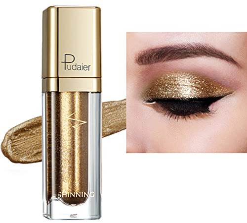Liquid Glitter Eyeshadow, Metallic Matte Shimmer Sparkly Eye Shadows Eyeliner Pen Long Lasting Waterproof Quick Drying Eye Make up Kits(Gold)