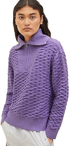 TOM TAILOR Denim Damen 1038155 Basic Troyer Pullover, 32255-lilac, M