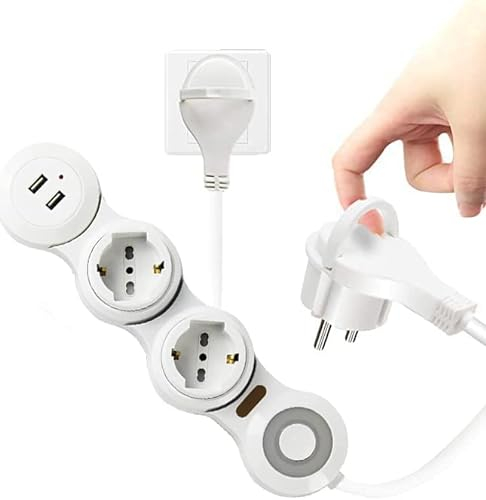 ELAELA Steckdosenleiste, 2 Steckdosen + 2 USB-Ports mit Schalter, Kabel 1,5 m, Flachstecker (2 Steckdosen + 2 USB)