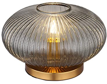 Ausgefallene Tischleuchte mit gerilltem Rauchglas Lampenschirm, Ø 30cm