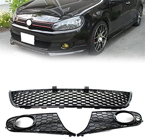 laxyy Frontstoßstangengitter Mesh Grill Nebelscheinwerfer Abdeckung Dreiteiliger Anzug Für VW Für Golf 6 MK6 Nicht-GTI 2009 2010 2011 2012 2013 (Color : 3 Piece)