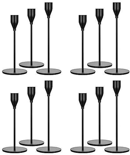 12 STÜCKE Schwarzer Kerzenhaltern, Kerzenhalter für Kegelkerze passt 3/4 Zoll Dicke Kerze&geführte Kerzen, Retro Metall Kerzenhalter für Kerzenlicht Abendessen Hochzeit Bankett Dekoration