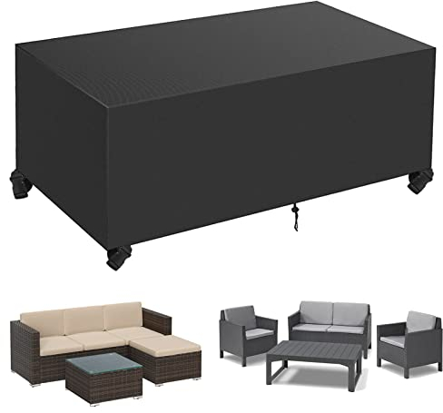 Housse Salon de Jardin, Housse de Table Jardin Rectangulaire, Couverture de Protection Meubles Bâche Salon de Jardin Imperméable Anti-UV, Bache Table Exterieur (Schwarz, 150*90*75cm 600D)