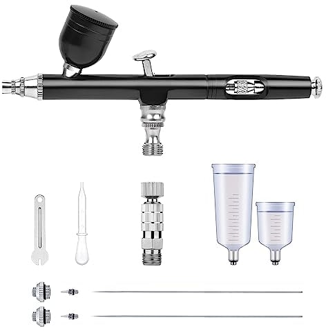 Magicrose Dual-Action Gravity Feed Airbrush Kit,7cc 20cc 40cc Fluid Cup 0.2&0.3&0.5mm Needle Nozzle Set Dual Action Airbrush Spray Paint Gun Kit Airbrush Paint Kit for Art Craft Paint Hobby Model