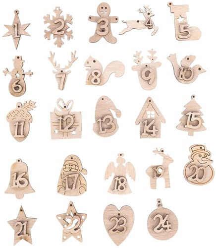 ABOOFAN 24pcs Wooden Number Label Diy Christmas Ornament Diy Advent Calendar Days until Christmas Countdown Christmas Wooden Cutout Numbers Mini Labels Xmas Decor Christmas Tree Bag