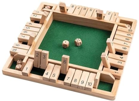 Lnjya Holz Brettspiel, 4-Spieler Shut The Box Spiel Würfelspiel mit 2 Würfel Klassisch Würfelspiel Tisch Spiel Board Spielzeug Party Brettspiele Great Family Brettspiele Urlaub unterhaltsames Spiel