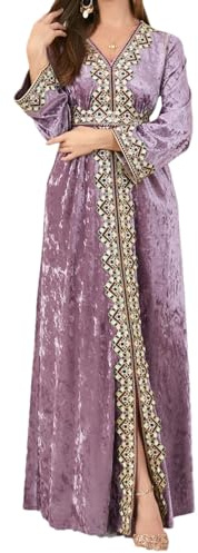 Disimlarl Robe musulmane en velours pour femme avec broderie Abaya - Robe de fête marocaine fendue - Caftan arabe, Pnnrk, XXL