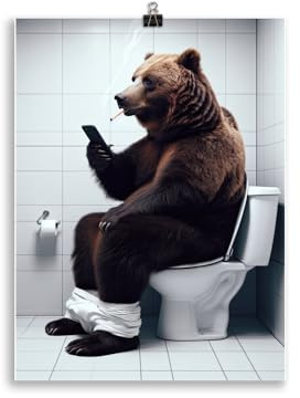 Generisch Entspannter Bär auf dem Klo Poster – Lustiges Badezimmer Bild & Gäste-WC Deko | Witziges Geschenk für Tierliebhaber | Toiletten Kunstdruck ungerahmt