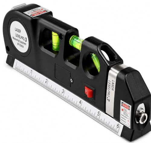 NTEK Multipurpose Laser Spirit Level, 3 in 1 Measuring Tool with 8 Feet Tape Measure, Metric Ruler & Level Line Laser for Picture Hanging, DIY & Woodworking