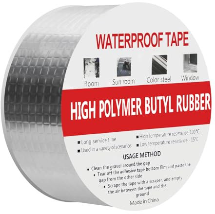 WELSTIK Butylband, wasserdicht, silberaluminium, für Dach- und Leckreparaturen, für Wohnmobil-, Fenster-, Glas-, Silikon-, EDVM- und Rohrdichtungen, 50 mm x 10 m