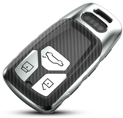 XMSCN Schlüsselanhänger Hülle kompatibel mit Audi Soft TPU Carbon Fiber Key Fob Cover Halter Protector für A4 A5 Q7 Q5 TT TTS S4 S5 RS4 RS5 Keyless Entry 3 Tasten (mit Schlüsselanhänger)
