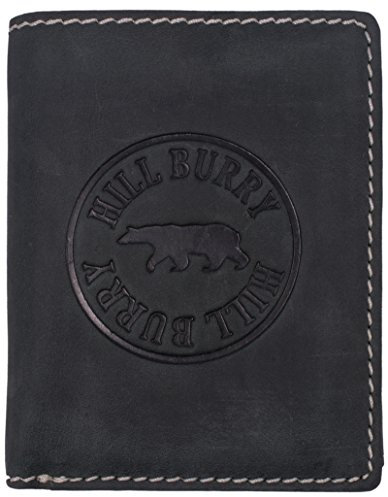 Hill Burry Geldbörse Herren Leder | Portemonnaie Groß mit Münzfach | Echtleder Portmonee in Hochformat | Männer Brieftasche aus echtem Büffelleder mit RFID Schutz - Vintage (Schwarz)