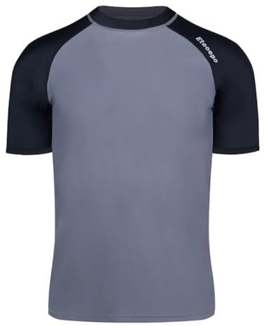 SURFEASY Men's Short Sleeve Rash Vest Swim Shirt, UPF 50+ Sun Protection Quick Dry Rashguard (Grey/Black,L)
