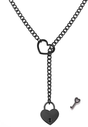 Dtexhif Herz-O-Ring-Schlupfkette, Choker-Halskette für Damen und Herren, Edelstahl, kubanische Kette, Y-Form, Punk-Rock-Kragen, verstellbare Lariat-Y-Halskette, Abschlussball-Halskette, Medium,