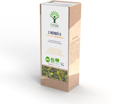 BIOPTIMAL - Infusion Bio L'Herbô 6 - Confort Hépatique - Tisane de Fenouil, Camomille Romaine, Menthe, Pissenlit et Romarin - Complexe de Plantes pour le Bien-Être du Foie - Fabriqué en France - 50g
