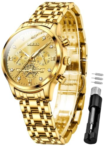 OLEVS Damen-Diamantuhr kleines Zifferblatt wasserdicht Leuchtend Edelstahl analog Quarz Elegante Damenuhr